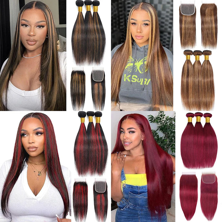 Straight Human Hair Bundles with Closure - JoySky Hair