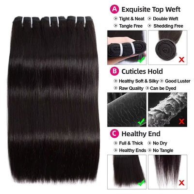 100% Quality 16A Straight Human Hair Bundles 30 34 Inch Brazilian Real Remy Weave Hair Unprocessed Double Weft Raw Hair Bundles Extensions Natural Black