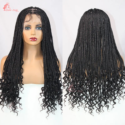 Synthetic Knotless Box Braided Wigs French Curly Full Lace Braids Hair Wig Afric Cornrow Braiding Lace Wigs For Black Women