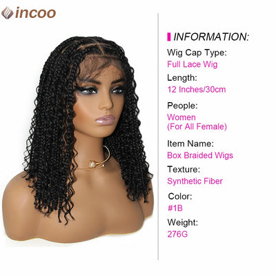 Synthetic 12Inch Short Bob Box Braided Wigs For Women Boho Knotless Box Braids With Curly Hair End Red Blonde Cornrows Braid Wig