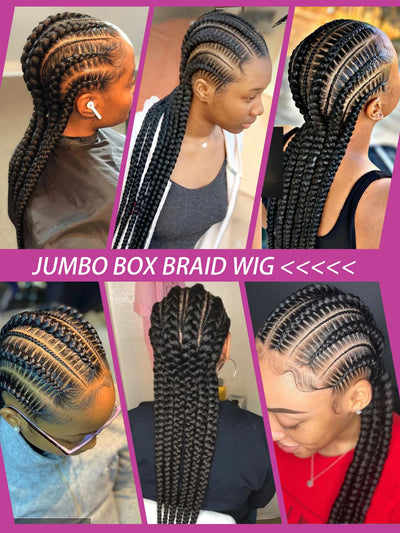 36 Inch Cornrows Braided Wigs Synthetic Lace Wig For Black Women Jumbo Braid African Knotless Box Braids Hair