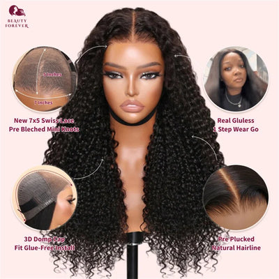 7X5 Bye Bye Knots Curly Glueless Human Hair Wig without Glue Transparent HD Lace Front Brazilian Human Hair Wig