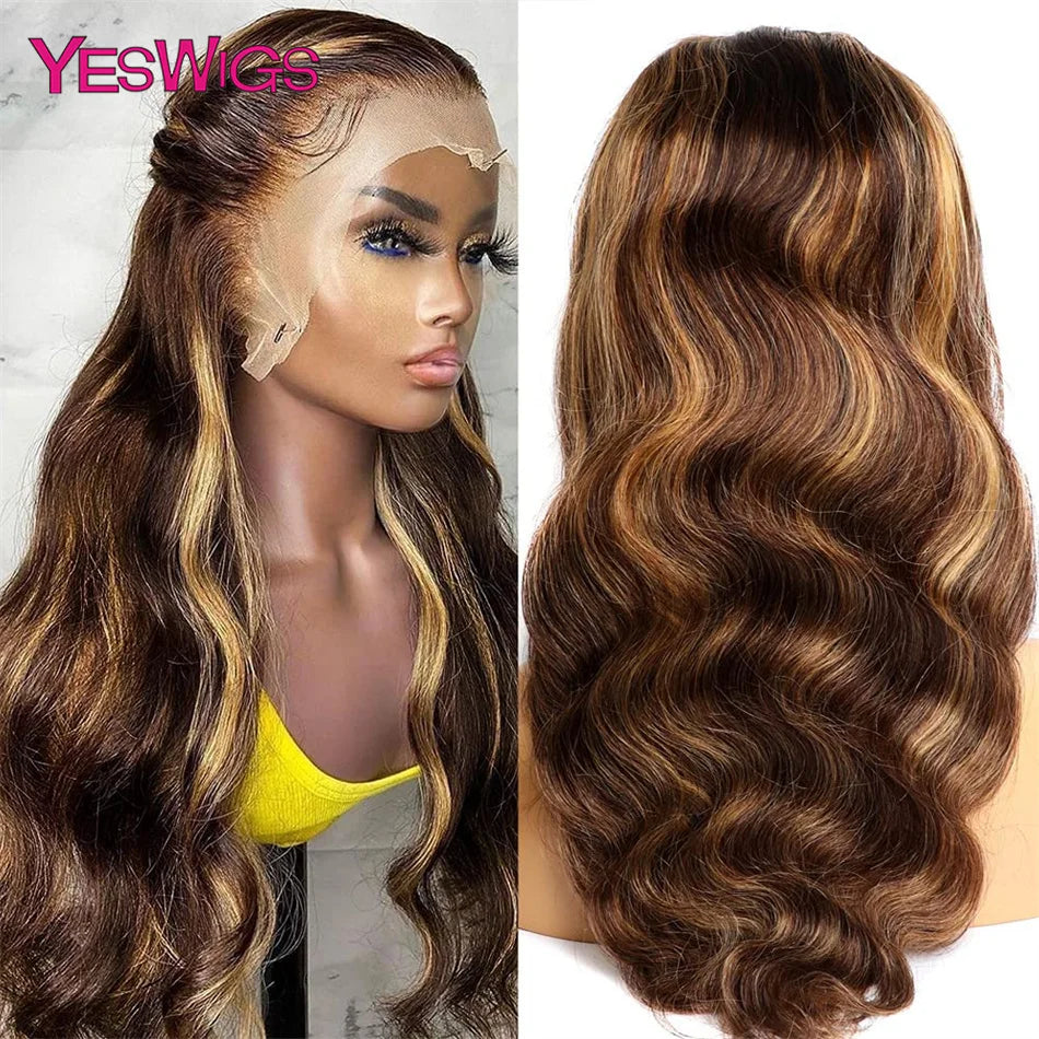 13x4 Highlight Wig Human Hair Brown Lace Front Human Hair Wigs For Women Body Wave Honey Blonde 13x6 Colored Lace Frontal Wig