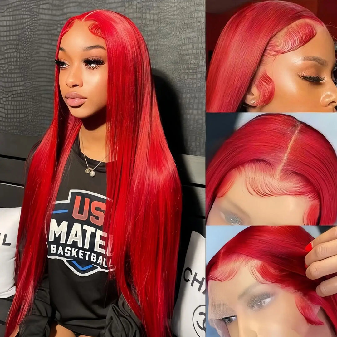 Burgundy Red Straight Lace Front Wig - JoySky Hair
