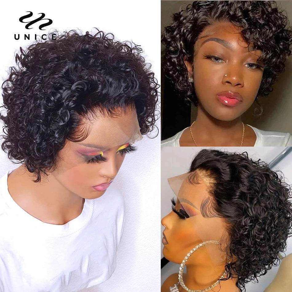 Short Curly Pixie Cut Lace Human Hair Wig