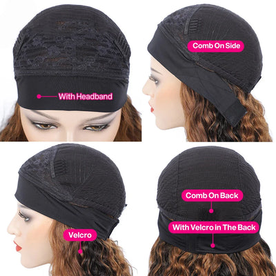 Ombre Highlight Headband Wig Human Hair 4/27 Colored Kinky Curly Headband Wig for Black Women Glueless Ombre Brazilian Scarf Wig
