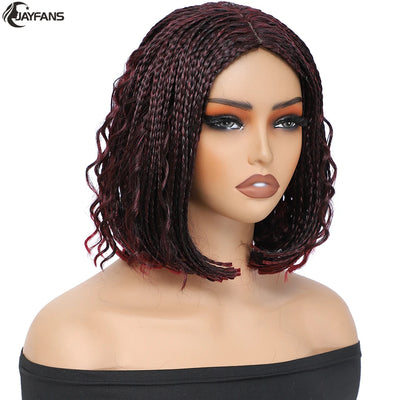 12”Braided Wigs for Black Women Heat Resistant Soft Short Bob Box Braided Wig Half Curly African American Braided Wigs Daily Use