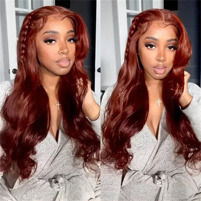 Reddish Brown Lace Front Wigs Synthetic 13x4 Body Wave Glueless Wigs Pre Plucked Auburn Colored Lace Front Wigs Transparent Wigs