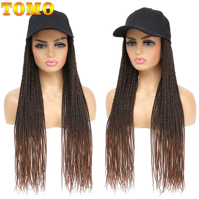 TOMO Baseball Cap Hat Wig Hair with Synthetic Crochet Braids for Women Long 24" Senegalese Twist Attached with Hat Wig for Girls