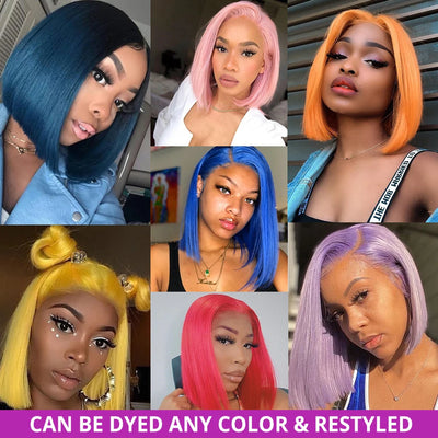 No Glue Brazilian HD Transparent 13x4 Bone Straight Short Bob Glueless Human Hair Wigs 13x6 Straight Lace Front Wigs For Women