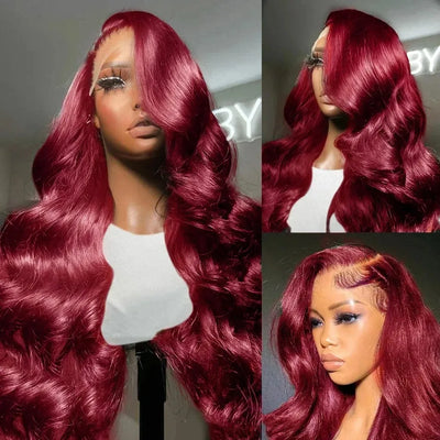 13x6 Lace Front Wigs Human Hair 200% Density 99j Burgundy Lace Front Wigs Human Hair 28 inch Body Wave Lace Front Wigs Brazilian