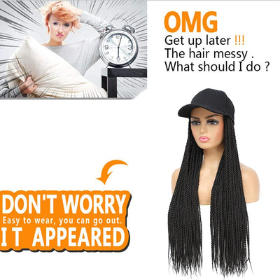 TOMO Baseball Cap Hat Wig Hair with Synthetic Crochet Braids for Women Long 24" Senegalese Twist Attached with Hat Wig for Girls