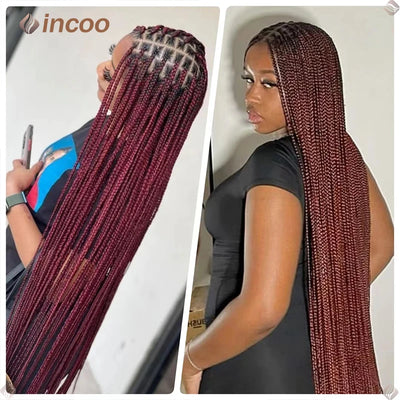 Synthetic Braided Wigs For Black Women Full Lace Wig Braid African Knotless Box Braids Hair Lace Front Wigs Cheap Cornrow Braids