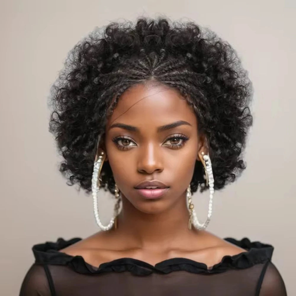 Afro Puff Cornrow Braided Lace Human Hair Wig
