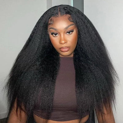 250% Kinky Straight Glueless Wig Ready To Wear And Go 13x6 Hd Yaki Straight Lace Front Human Hair Wigs For Women 30 36 Inch