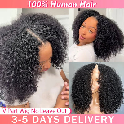 Kinky Curly V Part Wig Human Hair No Leave Out Upgrade Curly V Shape Wig Deep Wave No Glue Clip In Half Wigs Glueless Wig