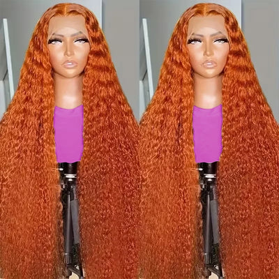 30 36 Inch Ginger Hd Lace Wig 13X6 Human Hair Deep Wave Frontal Wig Curly Lace Front Wig Colored Brazilian 250 Density For Women