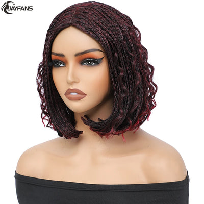12”Braided Wigs for Black Women Heat Resistant Soft Short Bob Box Braided Wig Half Curly African American Braided Wigs Daily Use
