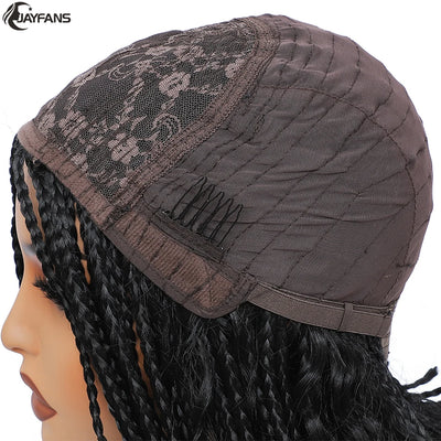 12”Braided Wigs for Black Women Heat Resistant Soft Short Bob Box Braided Wig Half Curly African American Braided Wigs Daily Use