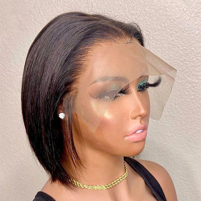 Human Hair Short Bob Wigs 13x6 Bone Straight Glueless HD Lace Front Wig Ready to Go Lace Frontal Braided Vietnamese On Sale