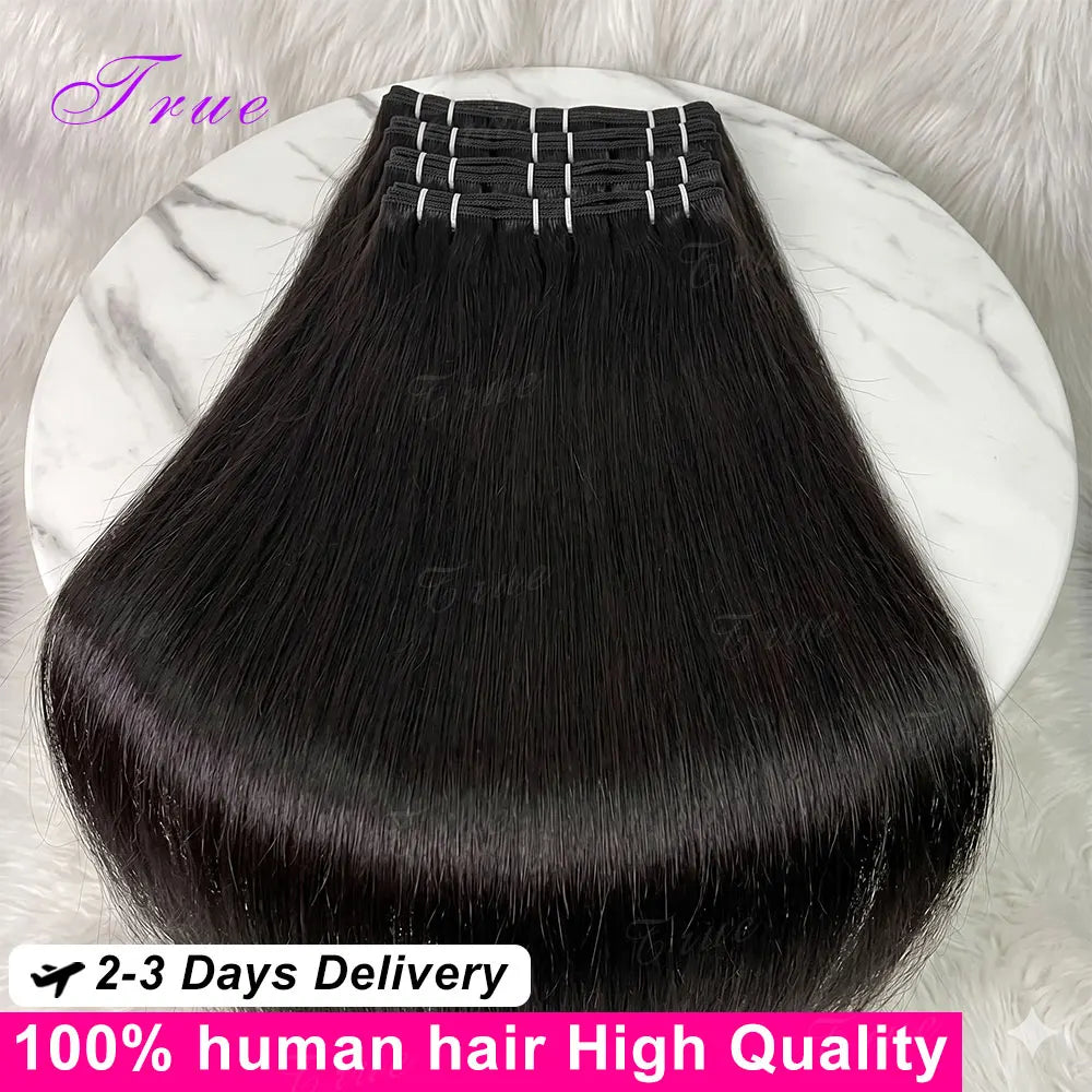 100% Quality 16A Straight Human Hair Bundles 30 34 Inch Brazilian Real Remy Weave Hair Unprocessed Double Weft Raw Hair Bundles Extensions Natural Black