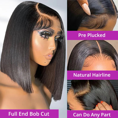 No Glue Brazilian HD Transparent 13x4 Bone Straight Short Bob Glueless Human Hair Wigs 13x6 Straight Lace Front Wigs For Women