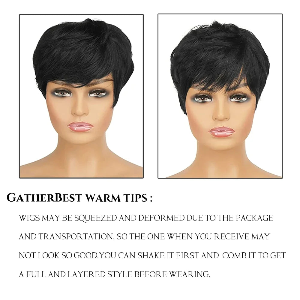 Short Straight Pixie Cut Human Hair Wig - JoySky Hair