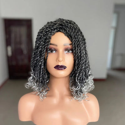 Box Braided Wigs For Black Women Crochet Hair 2 Twist Ombre Bug African Synthetic Short Bob Braiding Hair Wig Extensions Hair