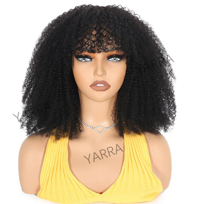 Afro Kinky Curly Human Hair Wigs With Bangs For Black Women Brazilian 100% Human Hair Remy Full Machine Made Hair 180% Density