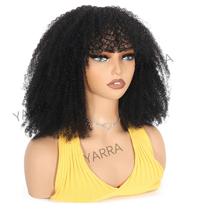 Afro Kinky Curly Human Hair Wigs With Bangs For Black Women Brazilian 100% Human Hair Remy Full Machine Made Hair 180% Density