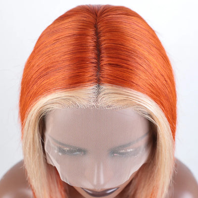 Lekker Orange Ginger Short Straight Bob 13x1 Lace Front 100% Human Hair Wigs For Women Brazilian Remy Hair Highlight 613 Wigs