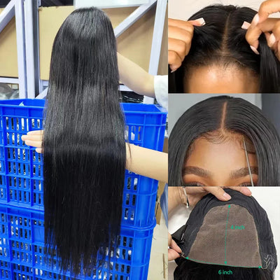 Straight Human Hair Wigs 6X4 Glueless Wigs Human Hair Ready To Wear 32 Inch Pre-Cut Human Hair Wigs Glueless For Black Women