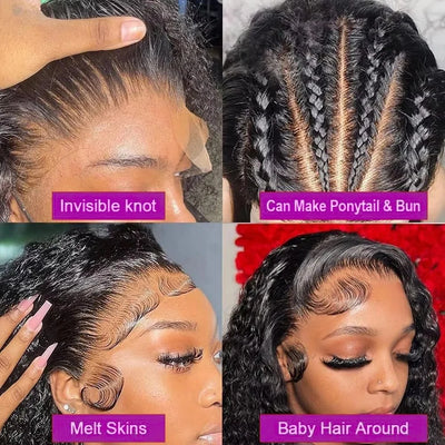 Deep Wave Lace Front Wigs Human Hair 200 Density 5x5 Glueless Lace Front Wigs Human Hair Brazilian Curly Wig Wet Wavy Glueless Frontal Wigs for Women Natural Black Deep Wave Wig