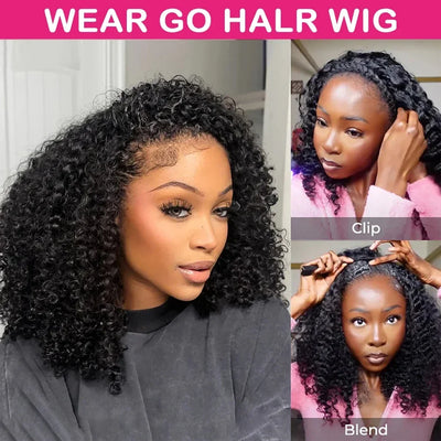 Half Wig Glueless Human Hair Wigs With Drawstring Seamless Clips 300 Density Kinky Curly Half Wigs Full Machine Made Wig