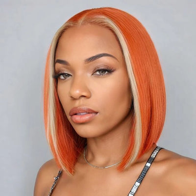 Lekker Orange Ginger Short Straight Bob 13x1 Lace Front 100% Human Hair Wigs For Women Brazilian Remy Hair Highlight 613 Wigs