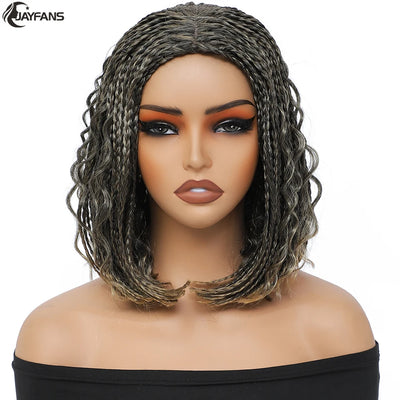 12”Braided Wigs for Black Women Heat Resistant Soft Short Bob Box Braided Wig Half Curly African American Braided Wigs Daily Use