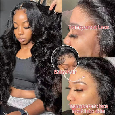 SoGreat 360 Lace Wig Invisible Drawstring Loose Body Wave Body Wave Human Hair Wigs Natural Black Wig Pre-Plucked Brazilian Hair