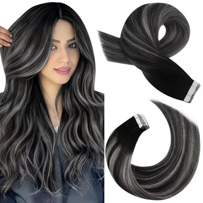 Moresoo Tape in Hair Extensions Balayage Remy Real Human Hair for Women Invisible Seamless PU Skin Weft Straight Hair Tape ins