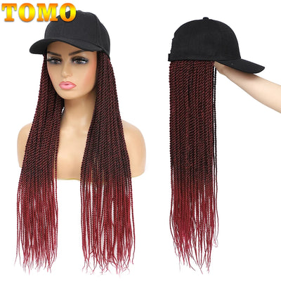 TOMO Baseball Cap Hat Wig Hair with Synthetic Crochet Braids for Women Long 24" Senegalese Twist Attached with Hat Wig for Girls