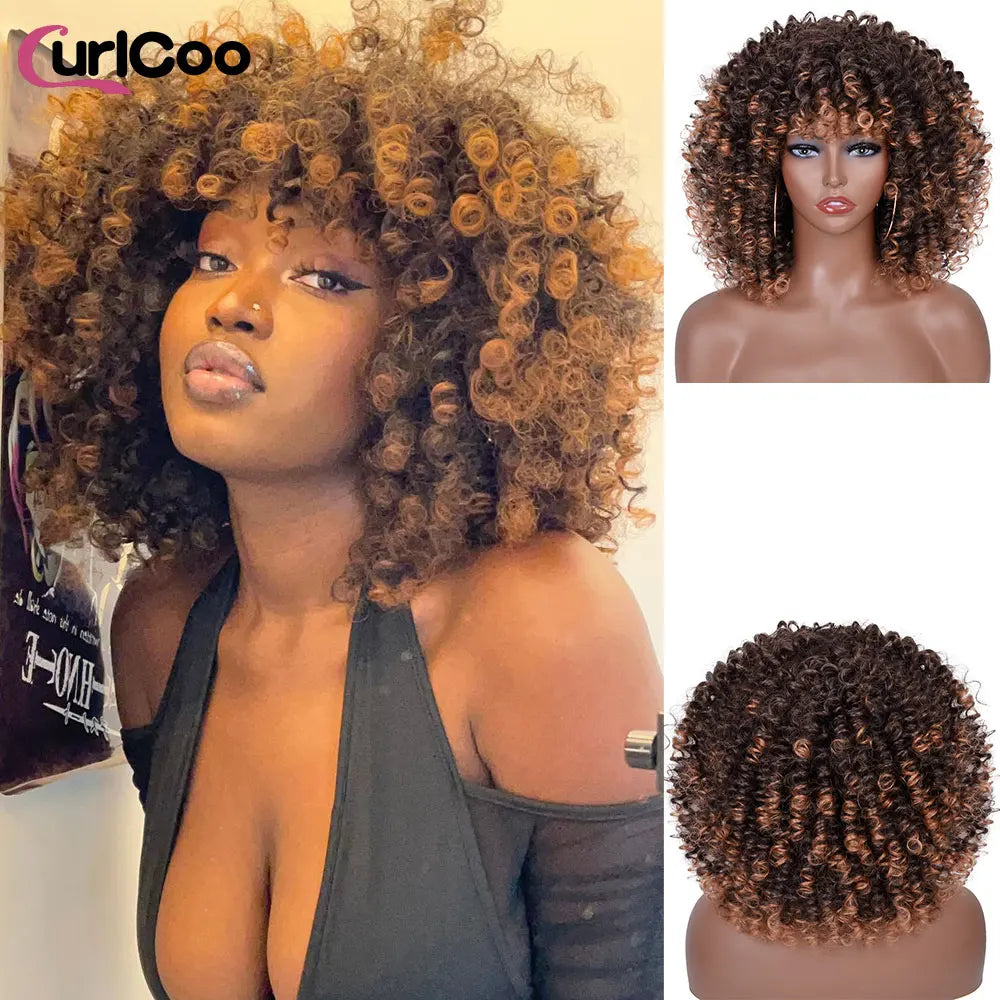 Short Afro Kinky Curly Wig with Bangs - JoySky Hair