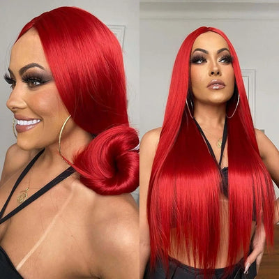30 Inch Red Straight Wig Human Hair 13x4 Hd Lace Frontal Wigs Human Hair Brazilian Colored Straight Lace Front Wig Density 250%