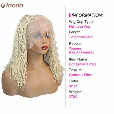 Synthetic 12Inch Short Bob Box Braided Wigs For Women Boho Knotless Box Braids With Curly Hair End Red Blonde Cornrows Braid Wig