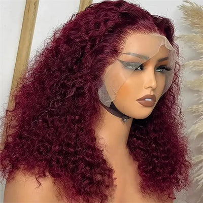 Deep Curly Black 99J Burgundy Color Short Bob Cut 13X4X1 Lace Front Synthetic Wig Preplucked Cosplay Daily Soft Wedding Gifts