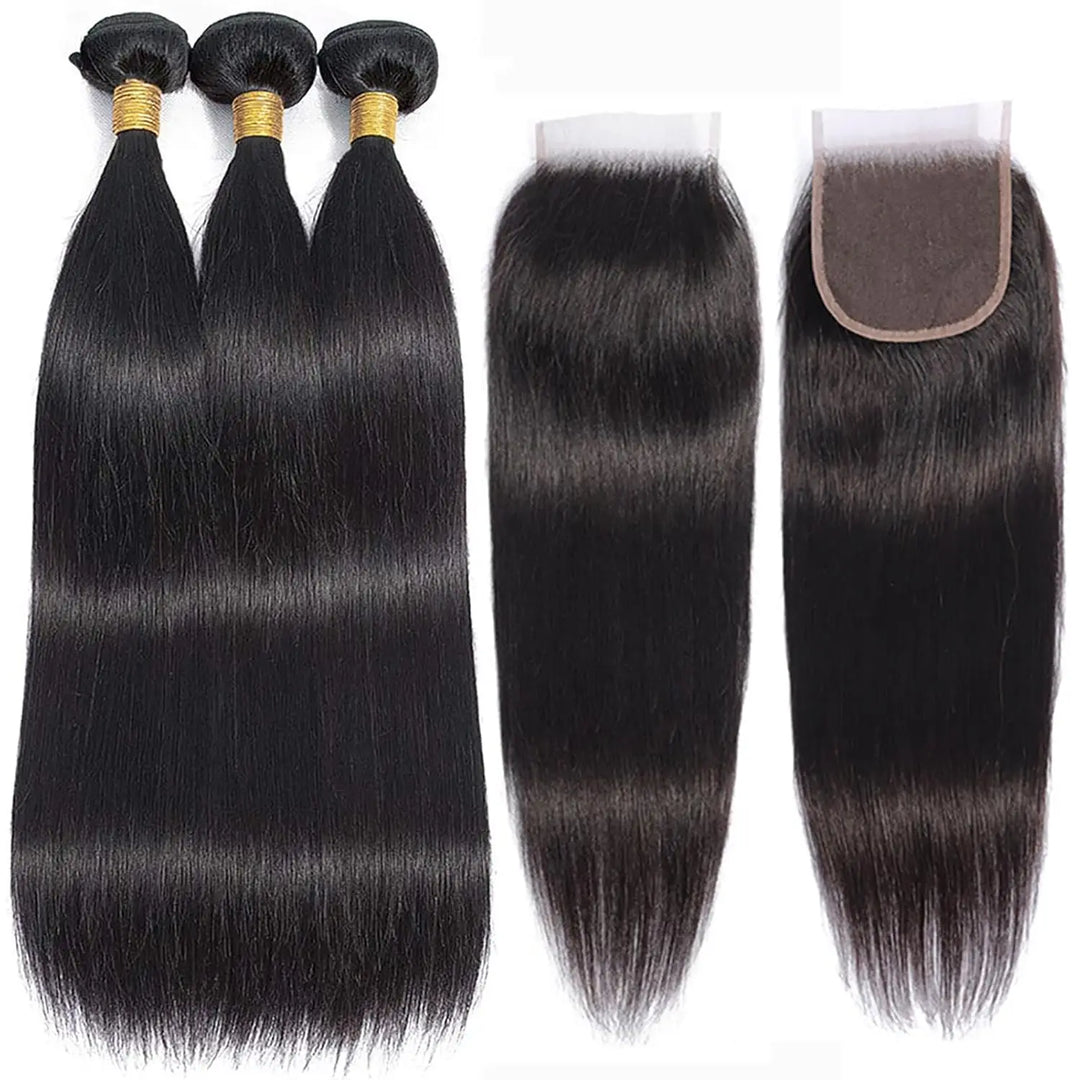 Straight Human Hair Bundles with Closure - JoySky Hair