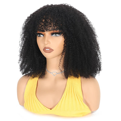 Afro Kinky Curly Human Hair Wigs With Bangs For Black Women Brazilian 100% Human Hair Remy Full Machine Made Hair 180% Density