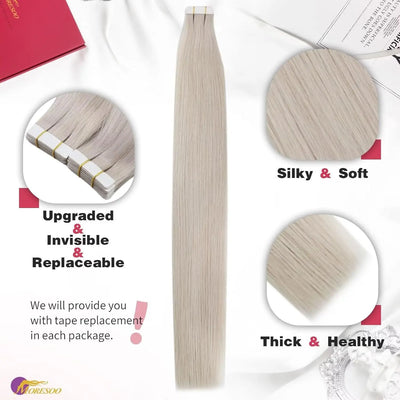 Moresoo Tape in Hair Extensions Balayage Remy Real Human Hair for Women Invisible Seamless PU Skin Weft Straight Hair Tape ins