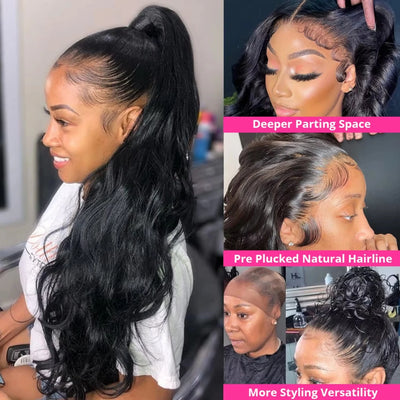SoGreat 360 Lace Wig Invisible Drawstring Loose Body Wave Body Wave Human Hair Wigs Natural Black Wig Pre-Plucked Brazilian Hair