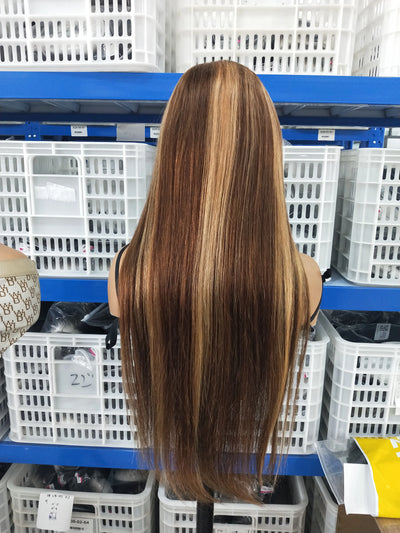 Highlight Wig Human Hair Omber Blonde Colored Preplucked 200 Density 13x6 HD Straight Lace Frontal Wigs For Women 30 34 inch