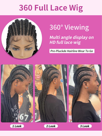 Synthetic Full Lace Wig Cornrow Double Dutch Braided Wigs With Baby Hair Box Braided Lace Wig Faux Locs Goddess Jumbo Braid Wig