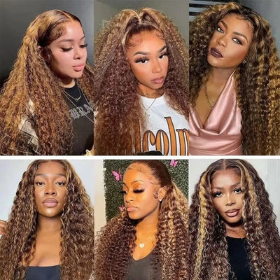 Highlight Wig Human Hair 360 Full Lace Wig 13X6 Hd Lace Frontal Wig Bob Curly Deep Wave Wig 427 Honey Blonde Colored 250 Density